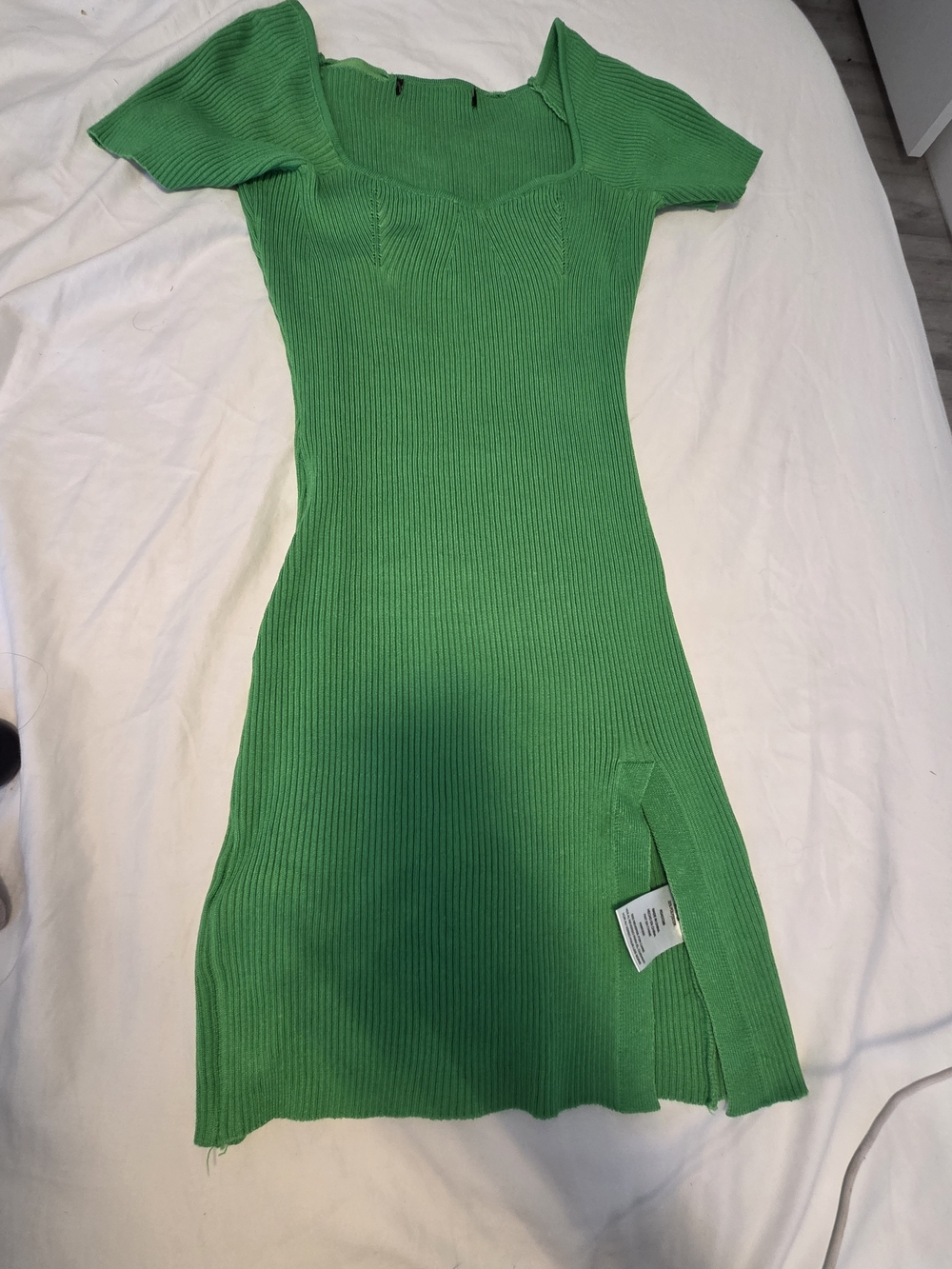 Green Ribbed Square-Neck Bodycon Dress - Picture 2 of 2